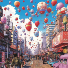 calle de oriente con globos en el cielo